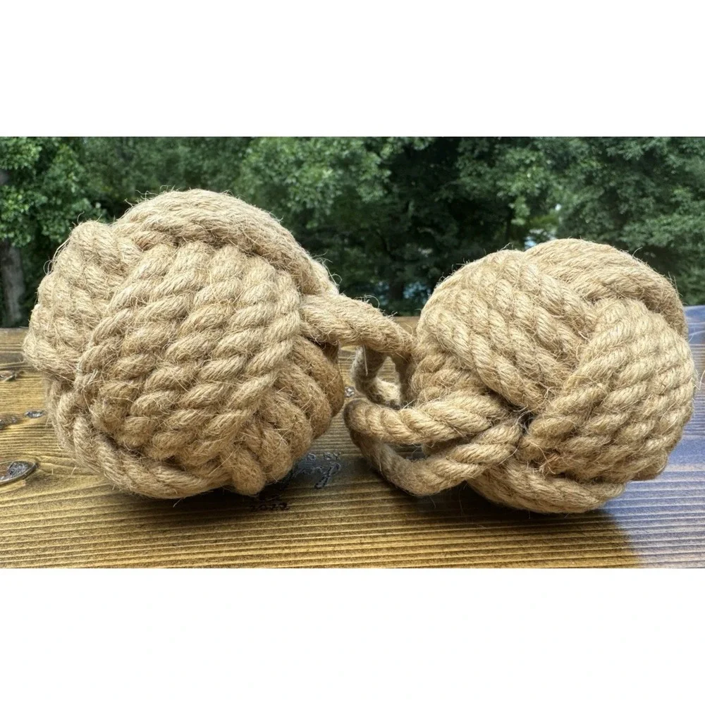 Monkey Fist Rope Knots Pair Nautical Maritime Coastal Fishing Float Decor